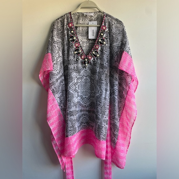 YUMI KIM|| Bejeweled kaftan coverup with a Aztec design detail Size X/S - Picture 3 of 10